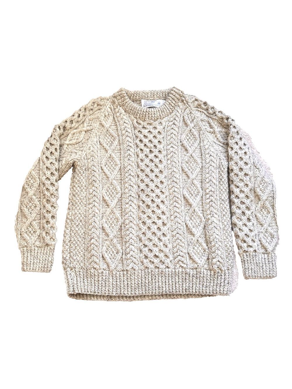 Glendalough Aran Honeycomb Knit Sweater Irish Wool Natural Women's Sz Medium